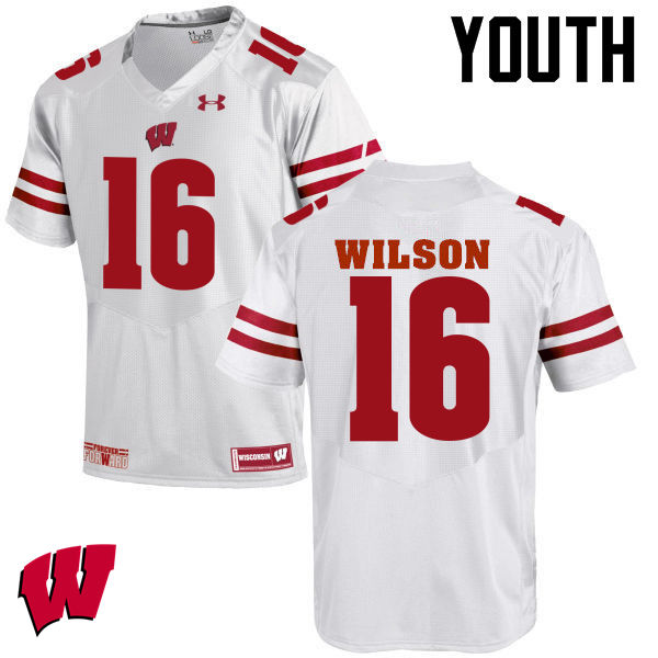 Wisconsin Badgers Youth #16 Russell Wilson NCAA Under Armour Authentic White College Stitched Football Jersey BI40K77CR